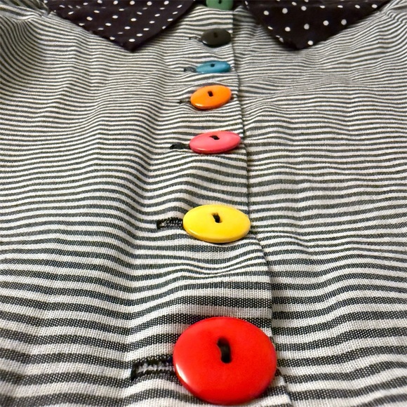 Vintage Youngland Girls Dress Sz 6 80s Polka Dot Collar Colorful Rainbow Buttons - Picture 5 of 8
